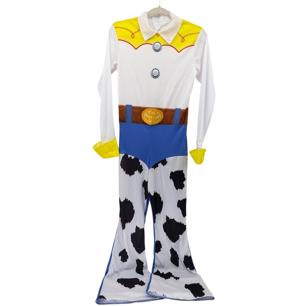 Disney Toy Story Jessie Cowgirl Costume Jumpsuit Kids XL White Blue Cow Print